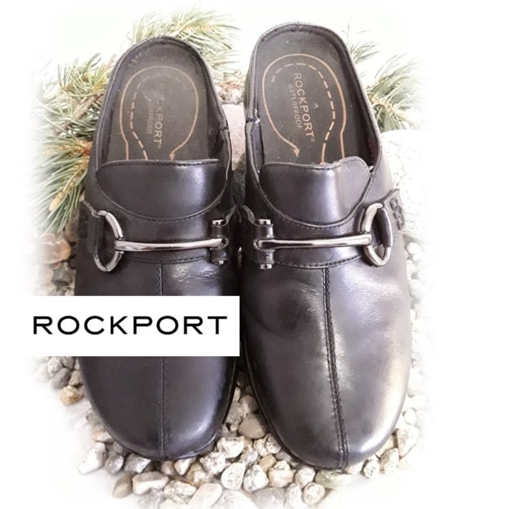 ROCKPORT NWOB Black Leather Mules Clogs SIZE 7.5
